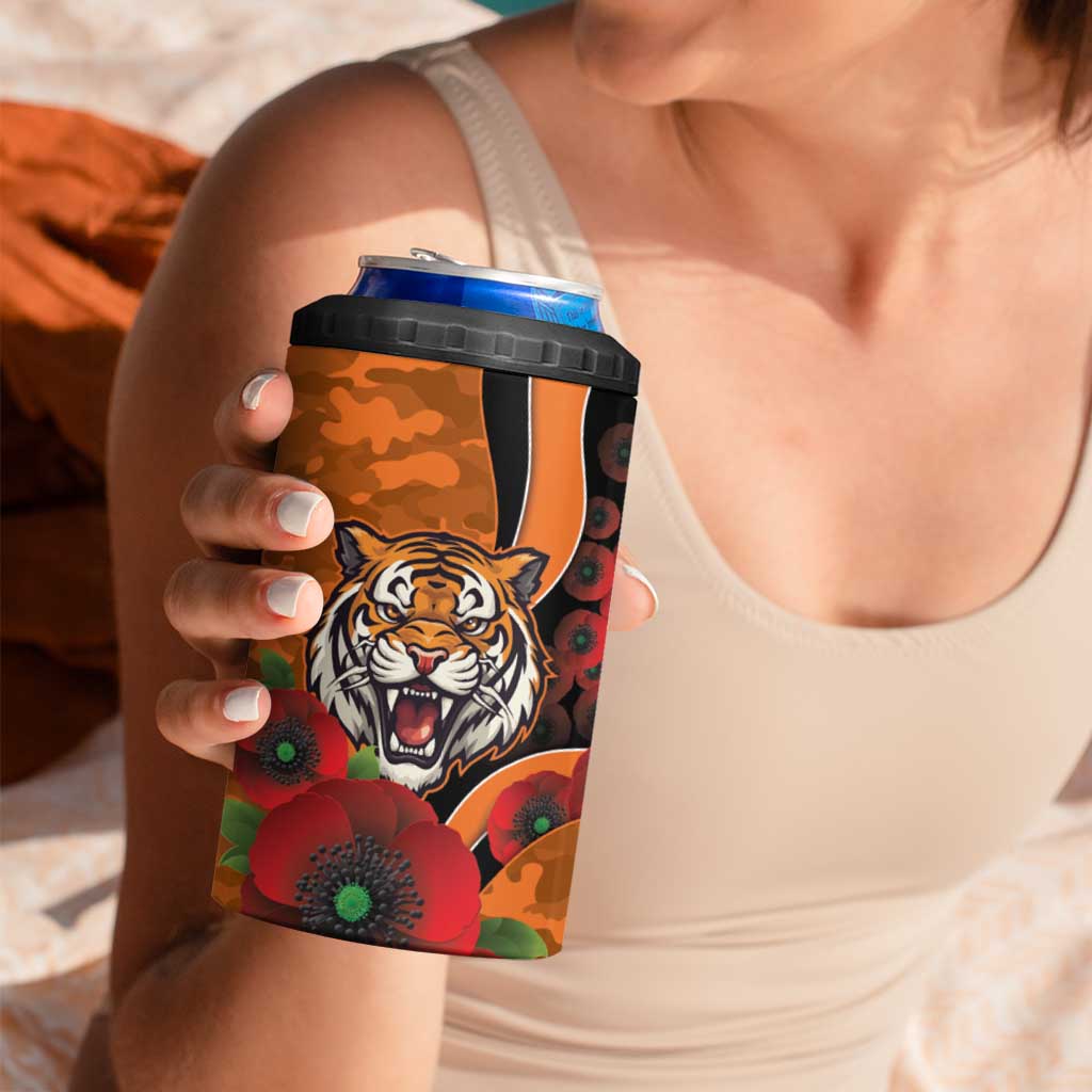 Wests Tigers ANZAC Personalised 4 in 1 Can Cooler Tumbler Lest We Forget Poppy Camo