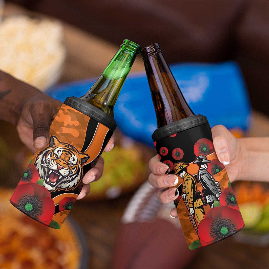Wests Tigers ANZAC Personalised 4 in 1 Can Cooler Tumbler Lest We Forget Poppy Camo