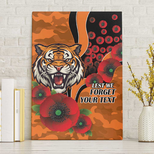 Wests Tigers ANZAC Personalised Canvas Wall Art Lest We Forget Poppy Camo