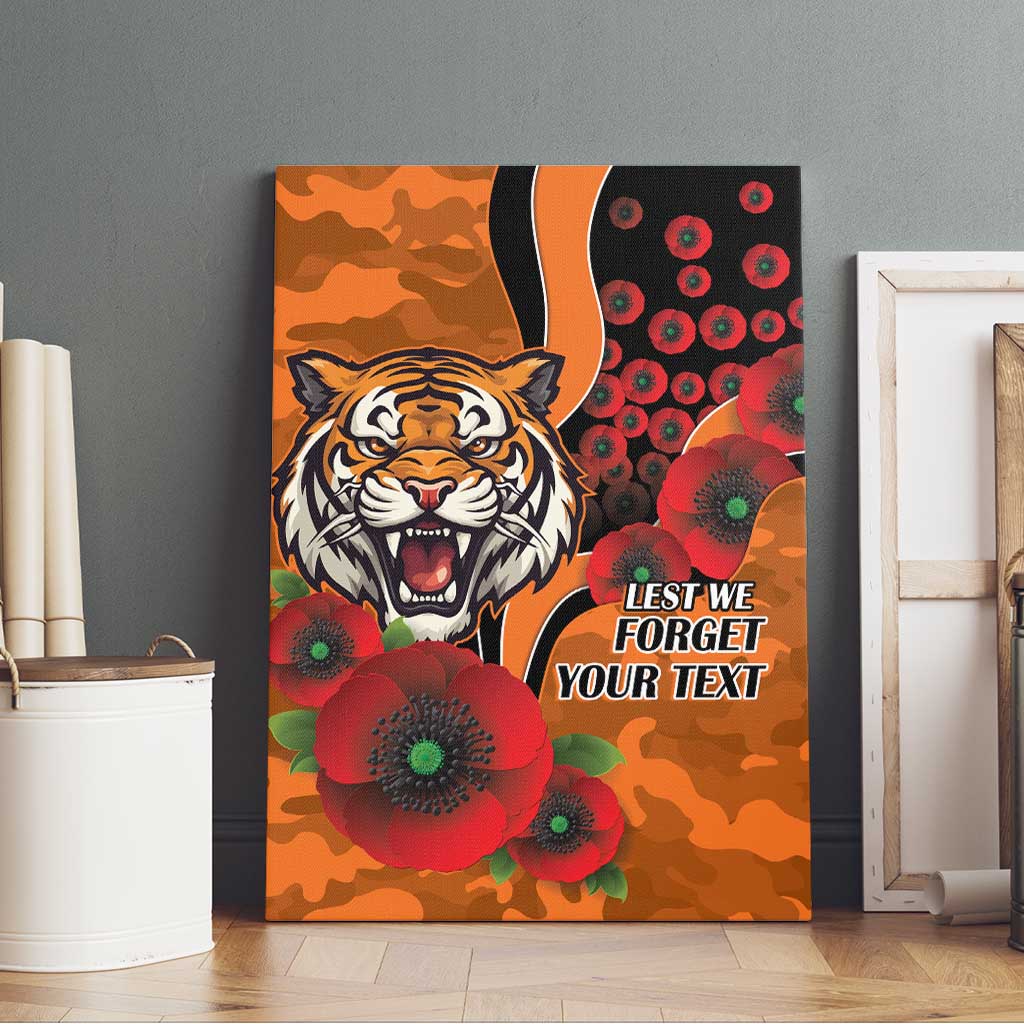 Wests Tigers ANZAC Personalised Canvas Wall Art Lest We Forget Poppy Camo