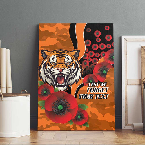 Wests Tigers ANZAC Personalised Canvas Wall Art Lest We Forget Poppy Camo