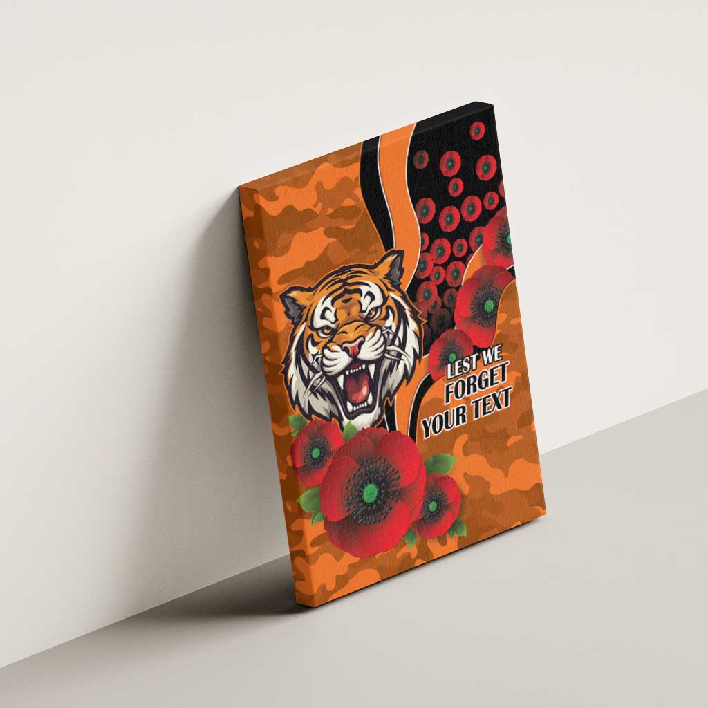 Wests Tigers ANZAC Personalised Canvas Wall Art Lest We Forget Poppy Camo