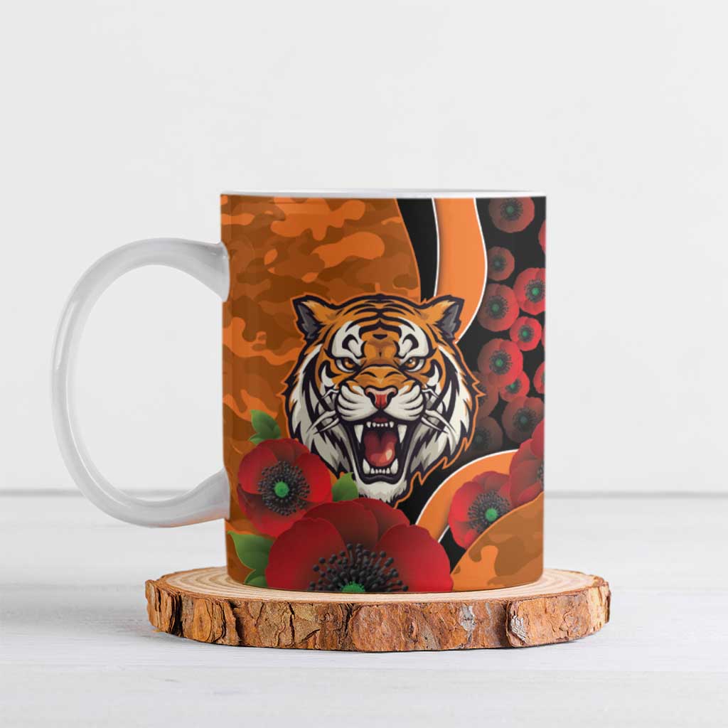 Wests Tigers ANZAC Personalised Ceramic Mug Lest We Forget Poppy Camo
