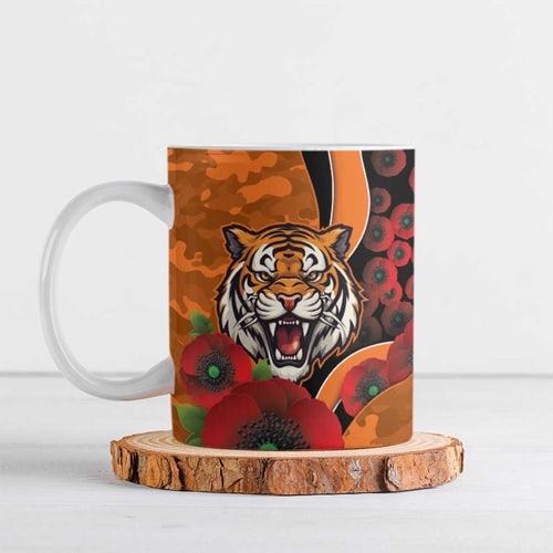 Wests Tigers ANZAC Personalised Ceramic Mug Lest We Forget Poppy Camo