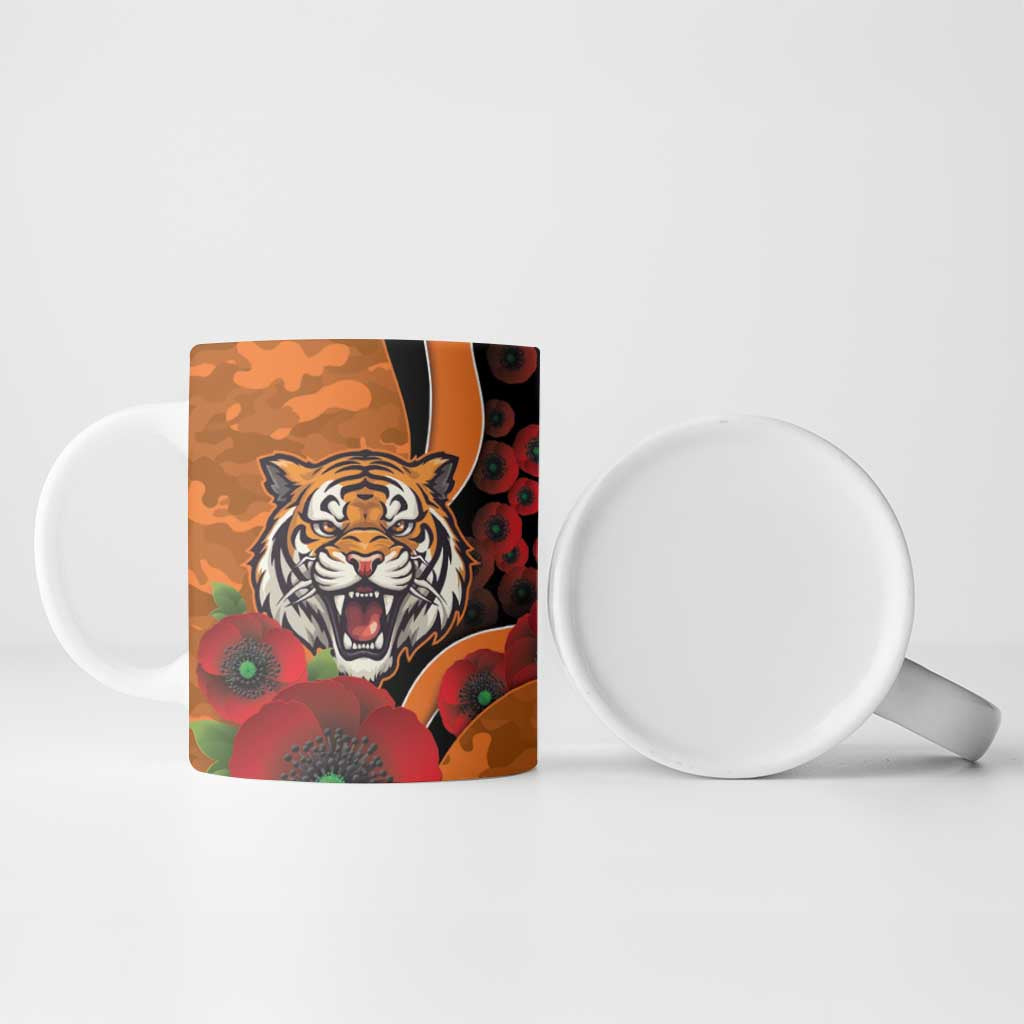 Wests Tigers ANZAC Personalised Ceramic Mug Lest We Forget Poppy Camo