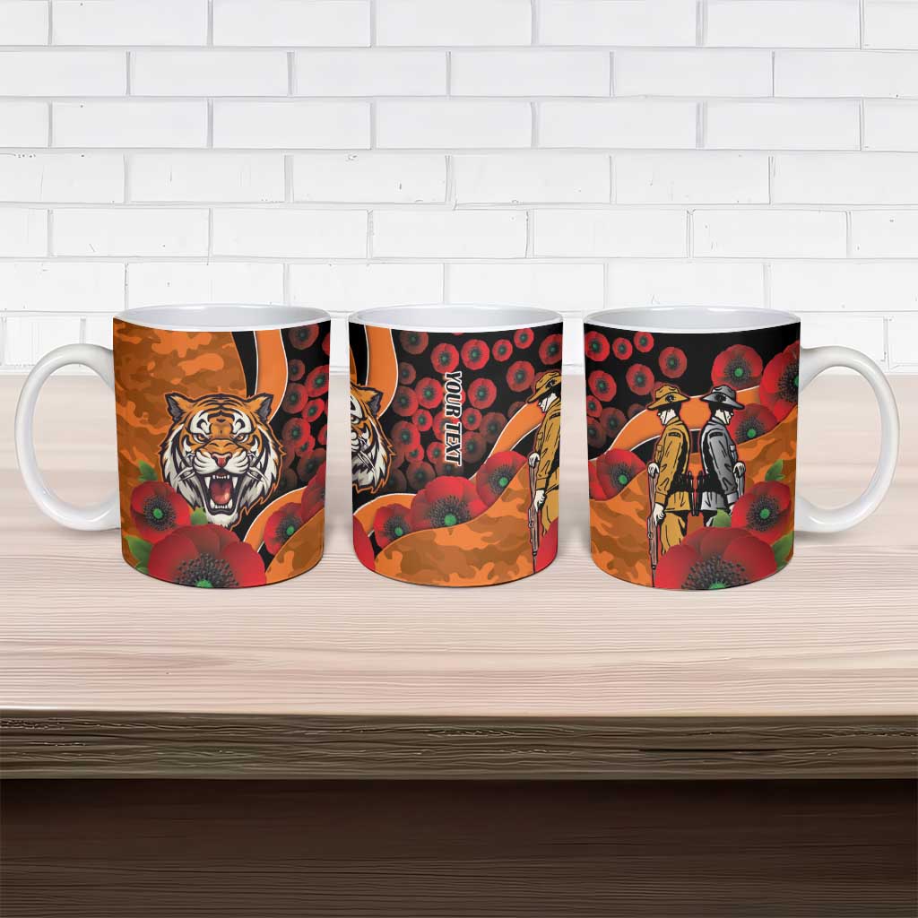 Wests Tigers ANZAC Personalised Ceramic Mug Lest We Forget Poppy Camo