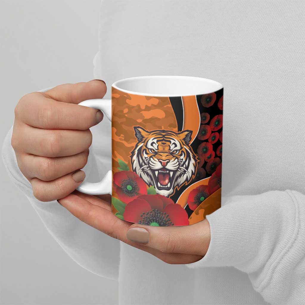 Wests Tigers ANZAC Personalised Ceramic Mug Lest We Forget Poppy Camo