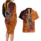 Wests Tigers ANZAC Personalised Couples Matching Long Sleeve Bodycon Dress and Hawaiian Shirt Lest We Forget Poppy Camo