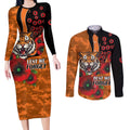 Wests Tigers ANZAC Personalised Couples Matching Long Sleeve Bodycon Dress and Long Sleeve Button Shirt Lest We Forget Poppy Camo