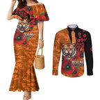 Wests Tigers ANZAC Personalised Couples Matching Mermaid Dress and Long Sleeve Button Shirt Lest We Forget Poppy Camo