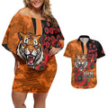 Wests Tigers ANZAC Personalised Couples Matching Off Shoulder Short Dress and Hawaiian Shirt Lest We Forget Poppy Camo
