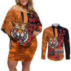 Wests Tigers ANZAC Personalised Couples Matching Off Shoulder Short Dress and Long Sleeve Button Shirt Lest We Forget Poppy Camo