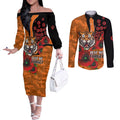 Wests Tigers ANZAC Personalised Couples Matching Off The Shoulder Long Sleeve Dress and Long Sleeve Button Shirt Lest We Forget Poppy Camo