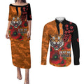 Wests Tigers ANZAC Personalised Couples Matching Puletasi and Long Sleeve Button Shirt Lest We Forget Poppy Camo