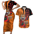 Wests Tigers ANZAC Personalised Couples Matching Short Sleeve Bodycon Dress and Hawaiian Shirt Lest We Forget Poppy Camo