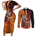 Wests Tigers ANZAC Personalised Couples Matching Short Sleeve Bodycon Dress and Long Sleeve Button Shirt Lest We Forget Poppy Camo
