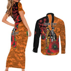 Wests Tigers ANZAC Personalised Couples Matching Short Sleeve Bodycon Dress and Long Sleeve Button Shirt Lest We Forget Poppy Camo