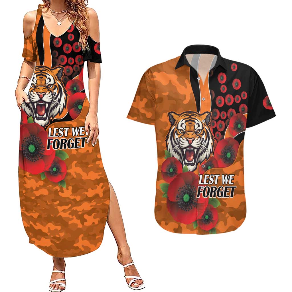 Wests Tigers ANZAC Personalised Couples Matching Summer Maxi Dress and Hawaiian Shirt Lest We Forget Poppy Camo