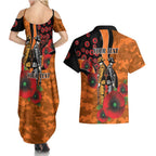 Wests Tigers ANZAC Personalised Couples Matching Summer Maxi Dress and Hawaiian Shirt Lest We Forget Poppy Camo