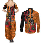 Wests Tigers ANZAC Personalised Couples Matching Summer Maxi Dress and Long Sleeve Button Shirt Lest We Forget Poppy Camo