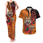 Wests Tigers ANZAC Personalised Couples Matching Tank Maxi Dress and Hawaiian Shirt Lest We Forget Poppy Camo