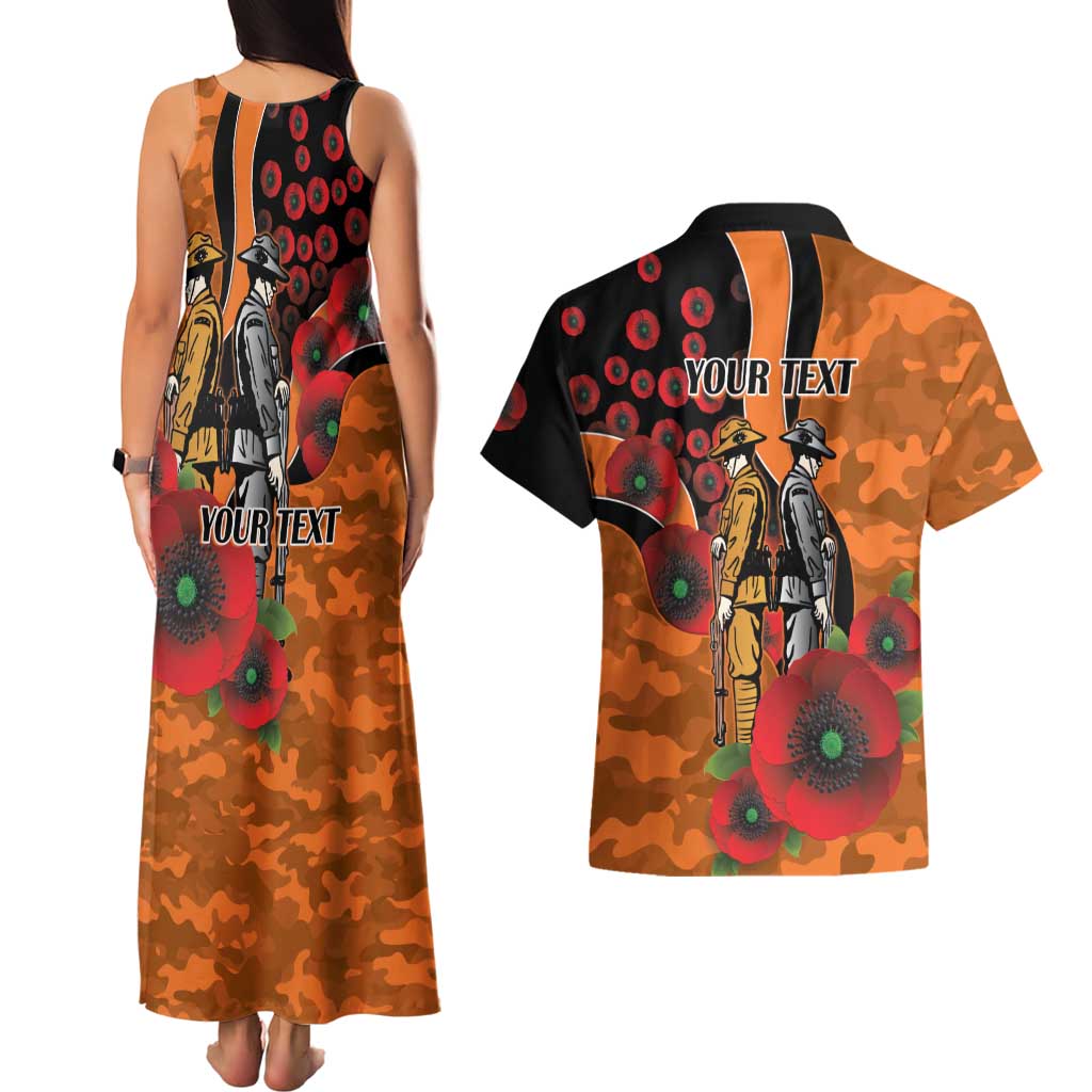 Wests Tigers ANZAC Personalised Couples Matching Tank Maxi Dress and Hawaiian Shirt Lest We Forget Poppy Camo