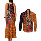 Wests Tigers ANZAC Personalised Couples Matching Tank Maxi Dress and Long Sleeve Button Shirt Lest We Forget Poppy Camo