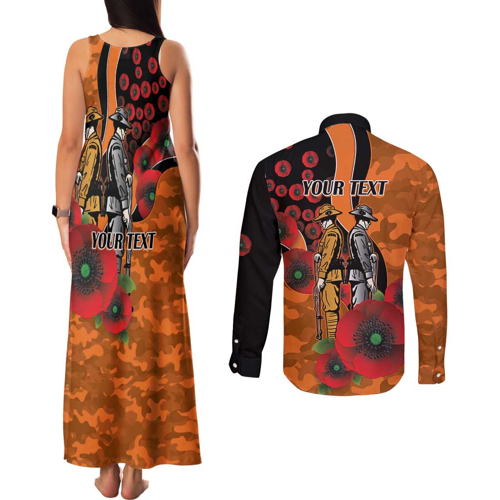 Wests Tigers ANZAC Personalised Couples Matching Tank Maxi Dress and Long Sleeve Button Shirt Lest We Forget Poppy Camo