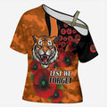 Wests Tigers ANZAC Personalised Cross Shoulder Shirt Lest We Forget Poppy Camo