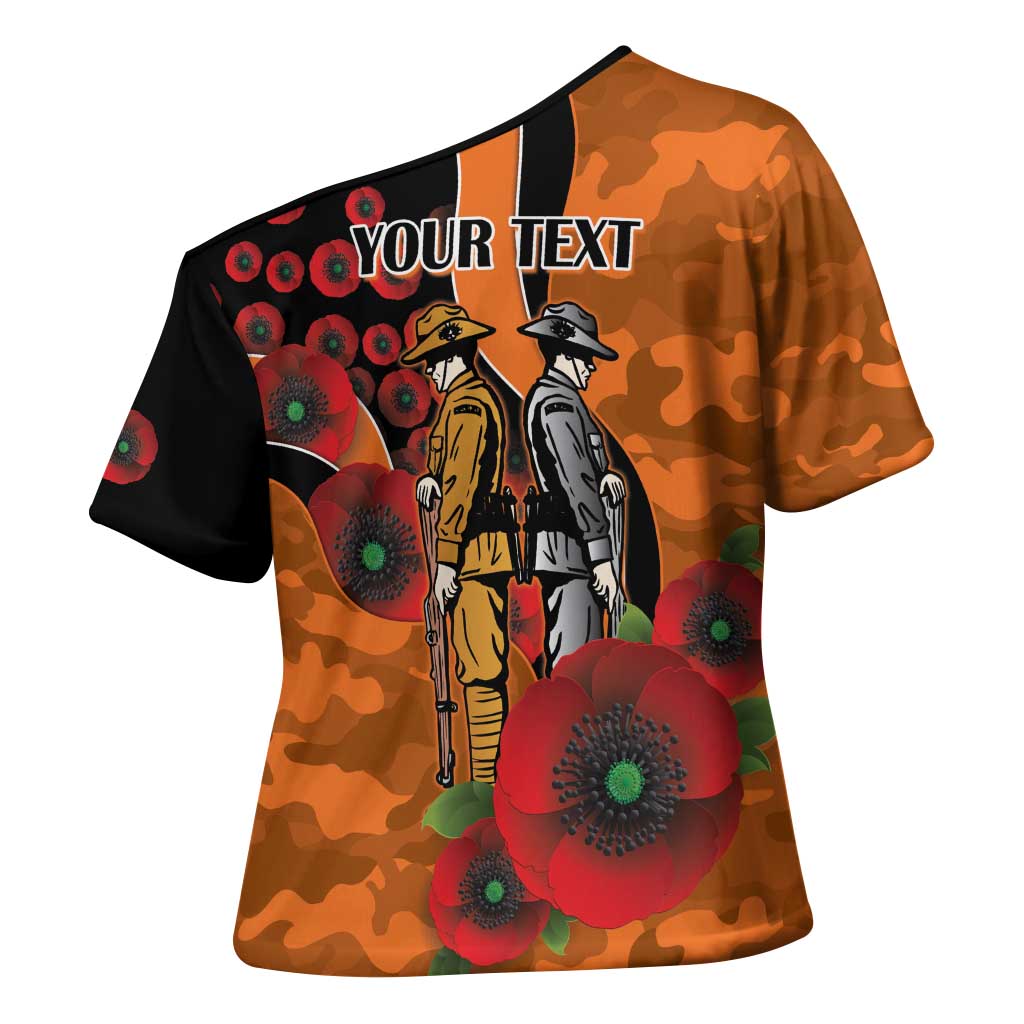 Wests Tigers ANZAC Personalised Cross Shoulder Shirt Lest We Forget Poppy Camo