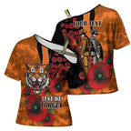 Wests Tigers ANZAC Personalised Cross Shoulder Shirt Lest We Forget Poppy Camo