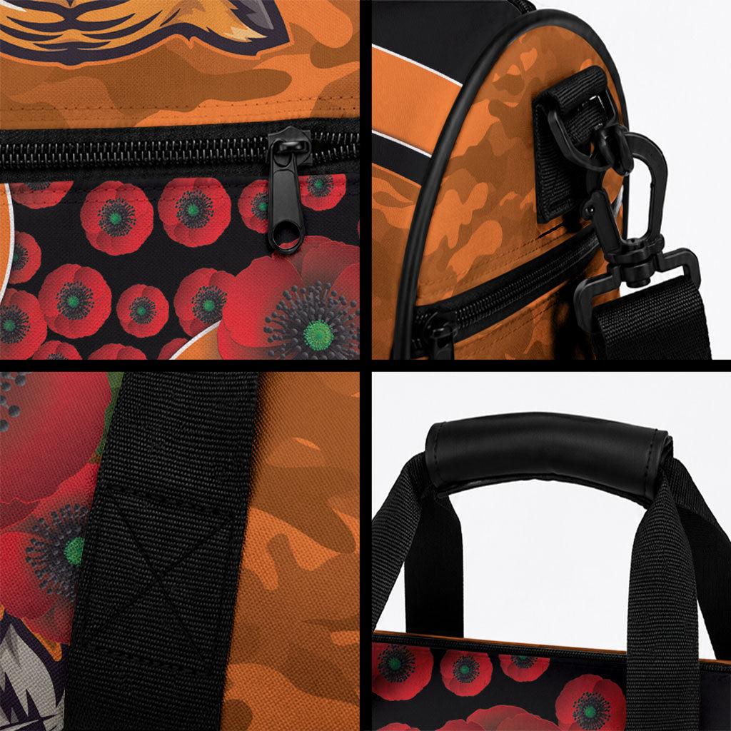 Wests Tigers ANZAC Personalised Duffle Bag Lest We Forget Poppy Camo
