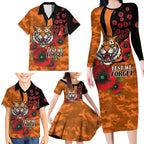 Wests Tigers ANZAC Personalised Family Matching Long Sleeve Bodycon Dress and Hawaiian Shirt Lest We Forget Poppy Camo