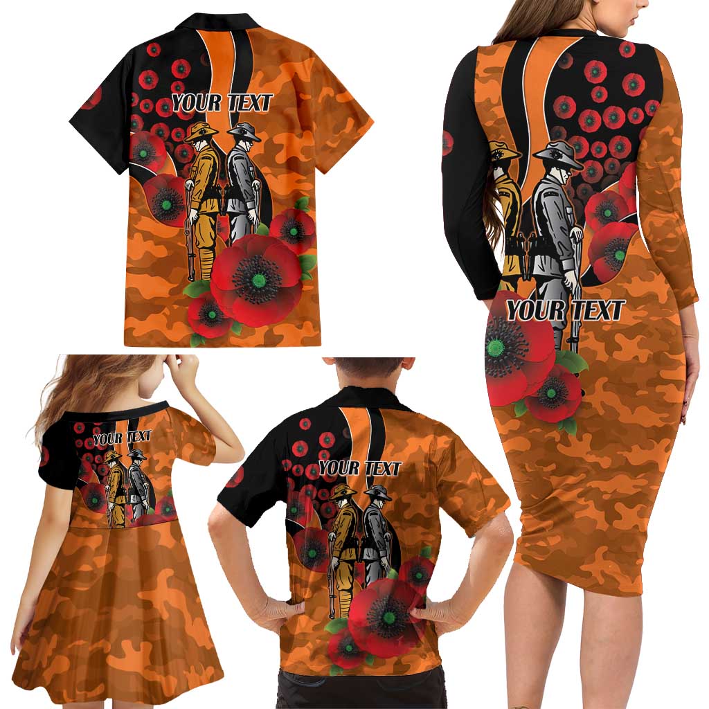 Wests Tigers ANZAC Personalised Family Matching Long Sleeve Bodycon Dress and Hawaiian Shirt Lest We Forget Poppy Camo