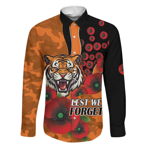 Wests Tigers ANZAC Personalised Family Matching Long Sleeve Bodycon Dress and Hawaiian Shirt Lest We Forget Poppy Camo