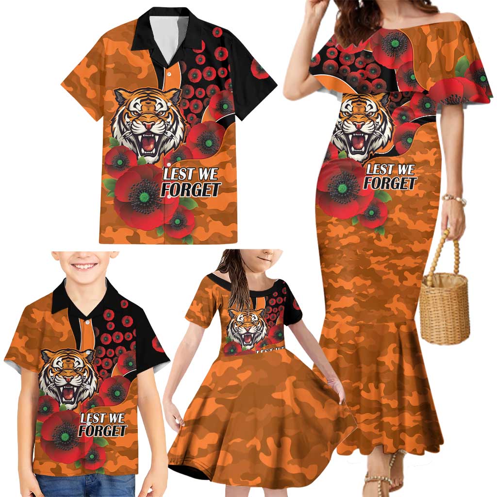 Wests Tigers ANZAC Personalised Family Matching Mermaid Dress and Hawaiian Shirt Lest We Forget Poppy Camo