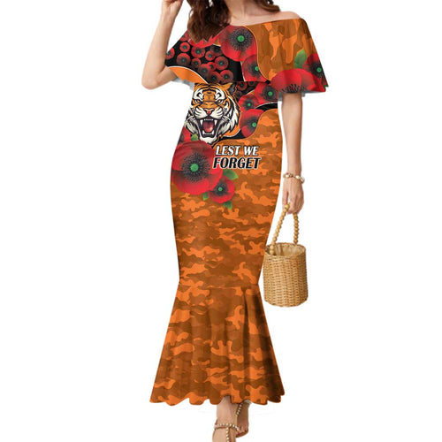 Wests Tigers ANZAC Personalised Family Matching Mermaid Dress and Hawaiian Shirt Lest We Forget Poppy Camo