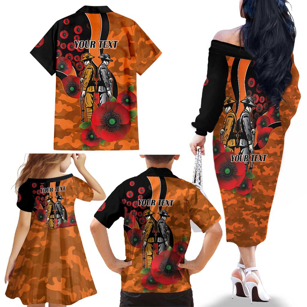 Wests Tigers ANZAC Personalised Family Matching Off The Shoulder Long Sleeve Dress and Hawaiian Shirt Lest We Forget Poppy Camo