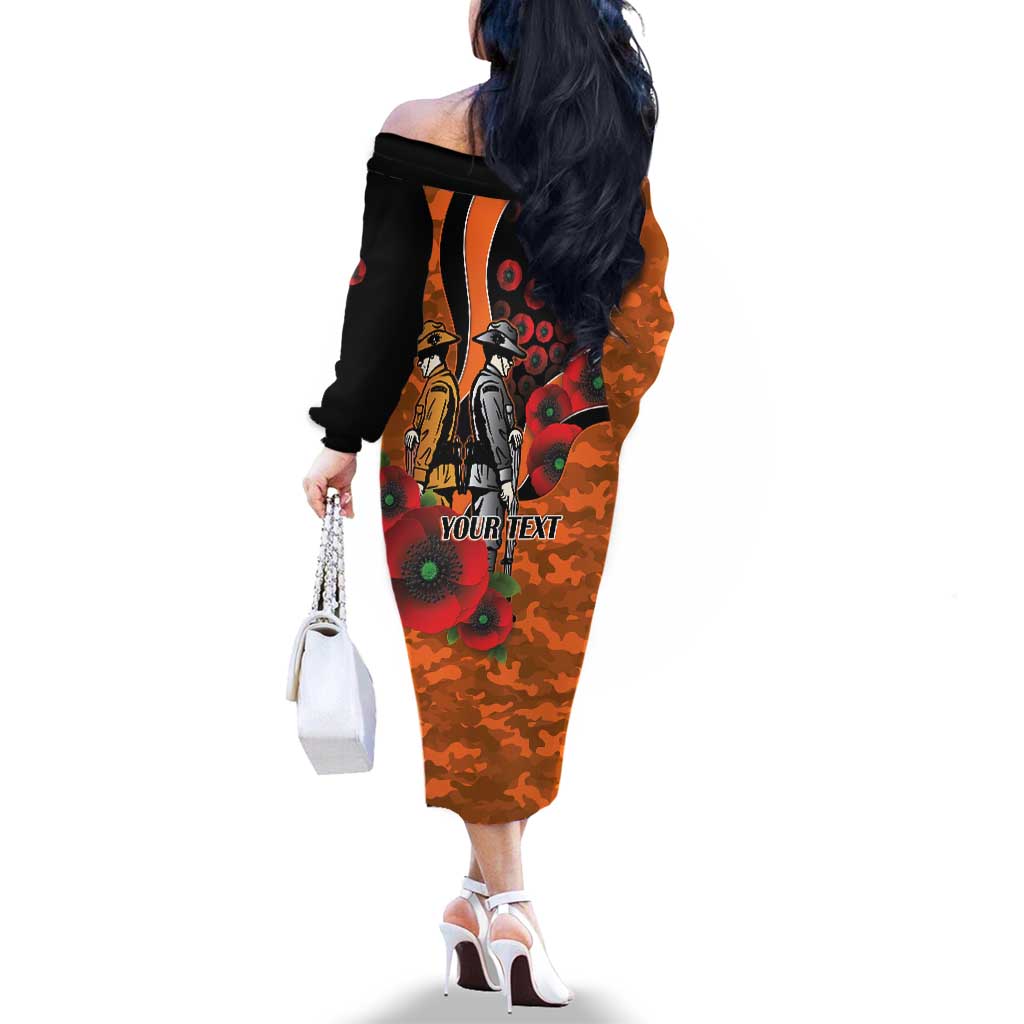 Wests Tigers ANZAC Personalised Family Matching Off The Shoulder Long Sleeve Dress and Hawaiian Shirt Lest We Forget Poppy Camo