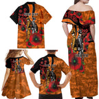 Wests Tigers ANZAC Personalised Family Matching Off Shoulder Maxi Dress and Hawaiian Shirt Lest We Forget Poppy Camo