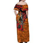 Wests Tigers ANZAC Personalised Family Matching Off Shoulder Maxi Dress and Hawaiian Shirt Lest We Forget Poppy Camo