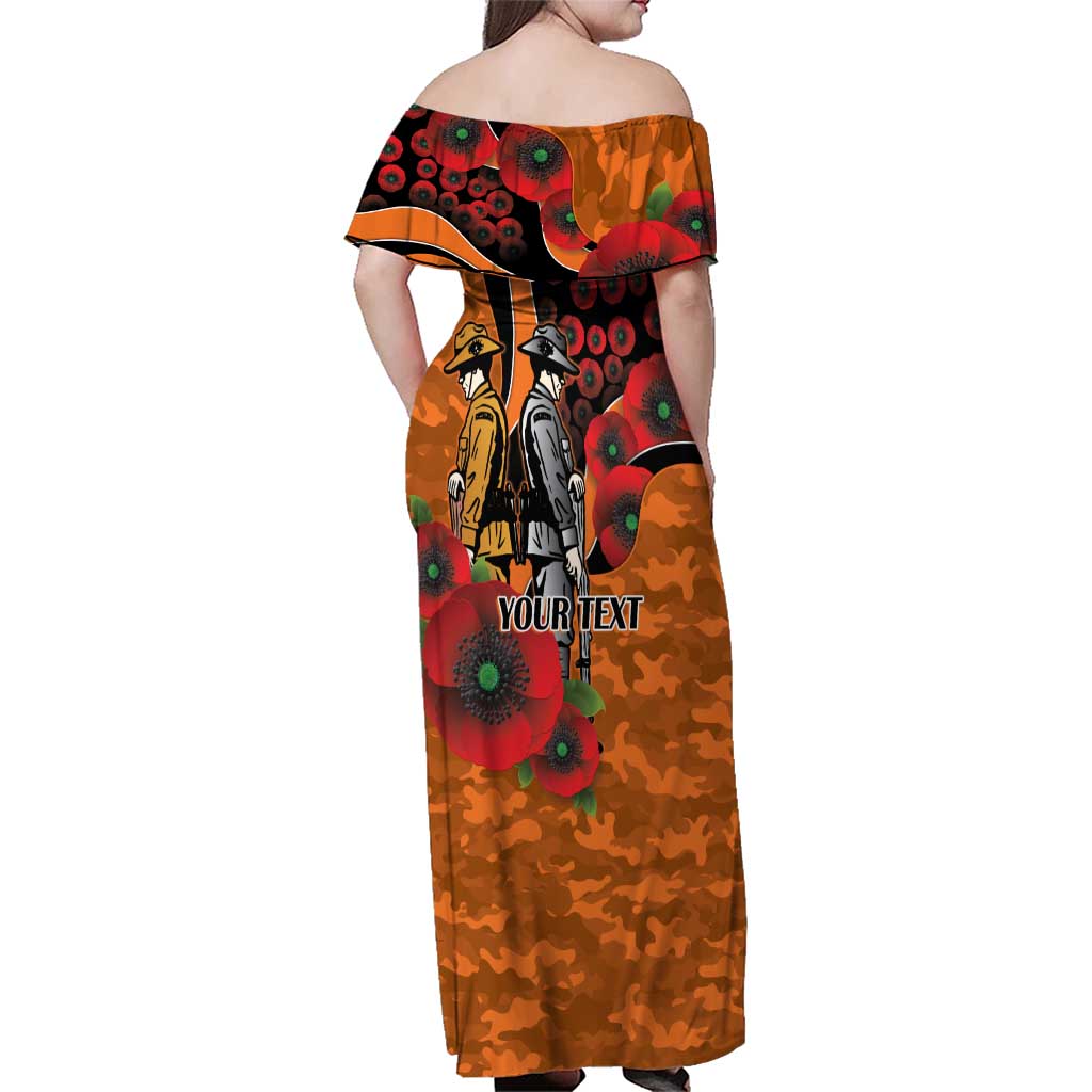Wests Tigers ANZAC Personalised Family Matching Off Shoulder Maxi Dress and Hawaiian Shirt Lest We Forget Poppy Camo
