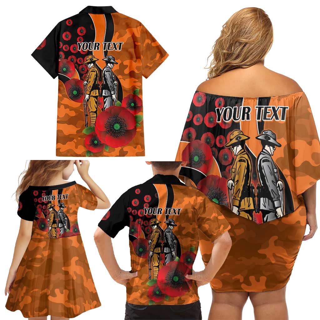 Wests Tigers ANZAC Personalised Family Matching Off Shoulder Short Dress and Hawaiian Shirt Lest We Forget Poppy Camo
