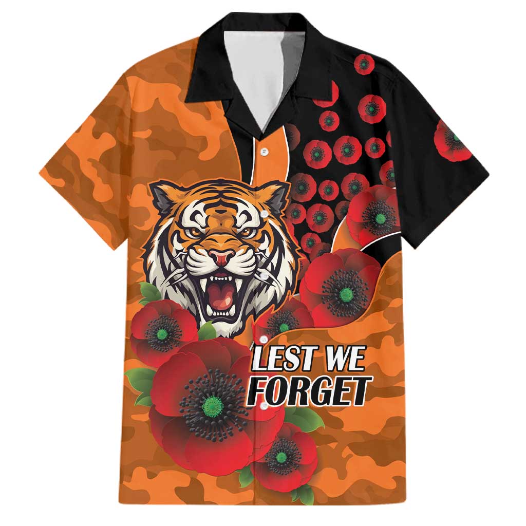 Wests Tigers ANZAC Personalised Family Matching Off Shoulder Short Dress and Hawaiian Shirt Lest We Forget Poppy Camo
