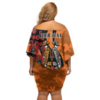 Wests Tigers ANZAC Personalised Family Matching Off Shoulder Short Dress and Hawaiian Shirt Lest We Forget Poppy Camo