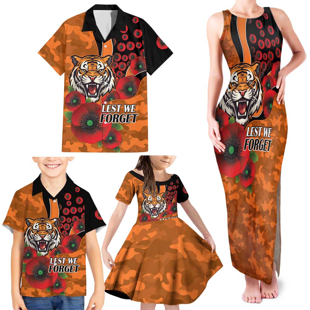 Wests Tigers ANZAC Personalised Family Matching Tank Maxi Dress and Hawaiian Shirt Lest We Forget Poppy Camo