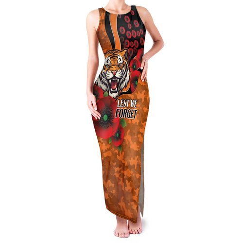 Wests Tigers ANZAC Personalised Family Matching Tank Maxi Dress and Hawaiian Shirt Lest We Forget Poppy Camo