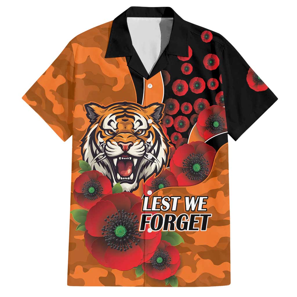 Wests Tigers ANZAC Personalised Hawaiian Shirt Lest We Forget Poppy Camo