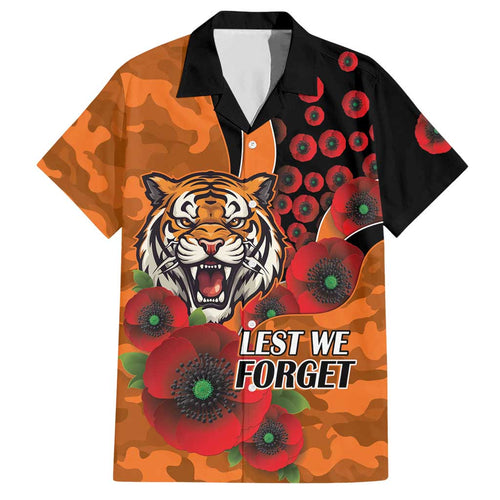 Wests Tigers ANZAC Personalised Hawaiian Shirt Lest We Forget Poppy Camo