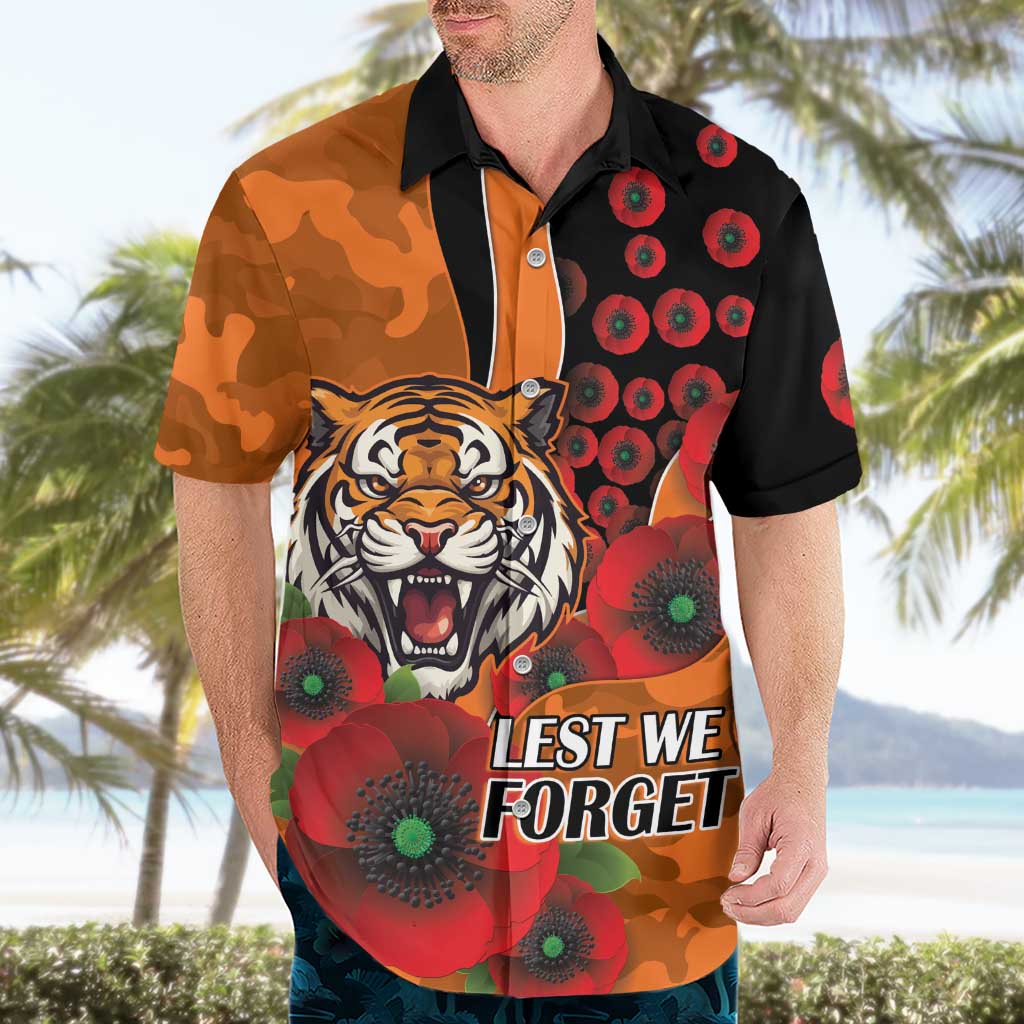 Wests Tigers ANZAC Personalised Hawaiian Shirt Lest We Forget Poppy Camo
